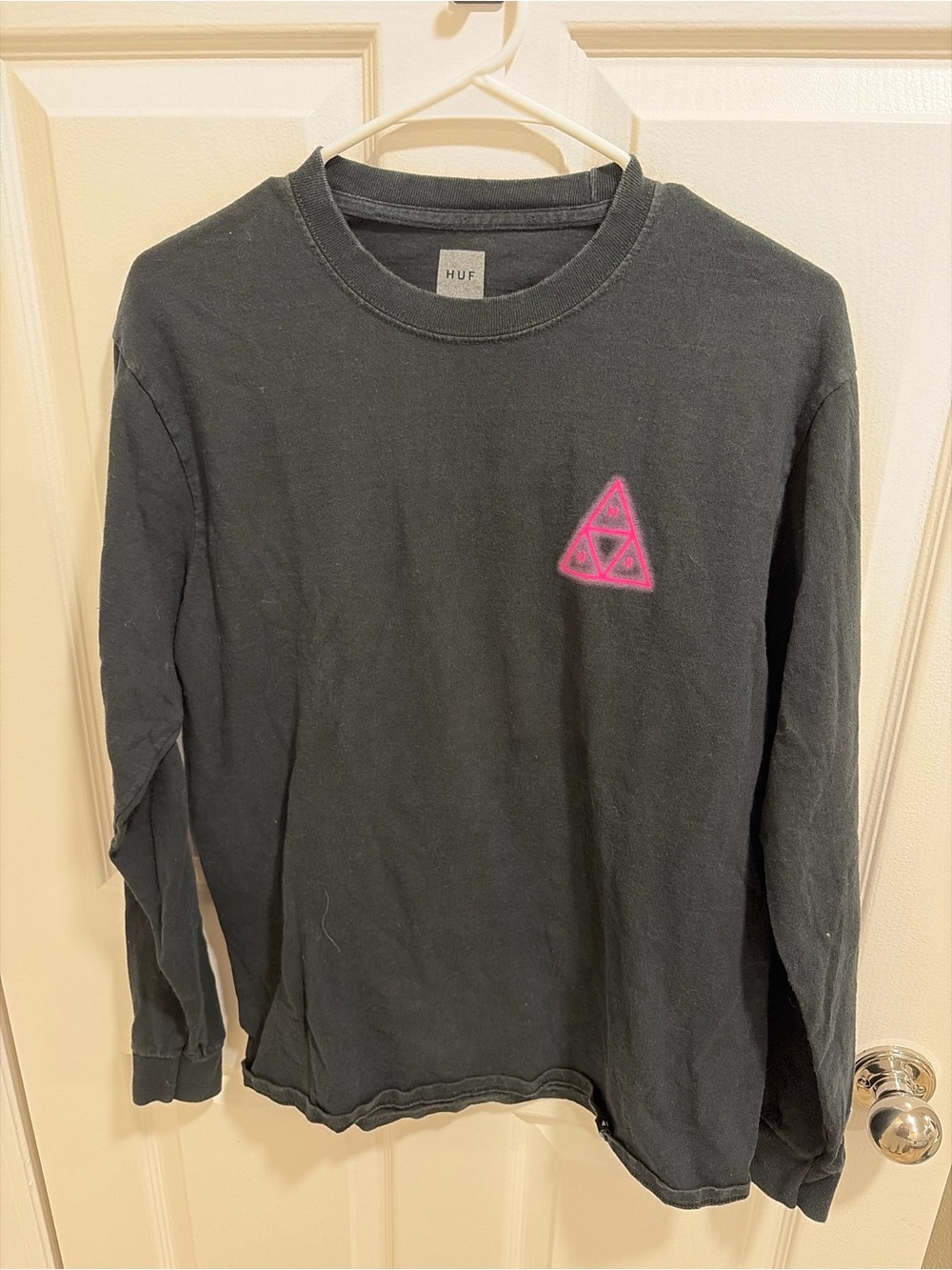 HUF Black Long-Sleeve Graphic Tee with Pink Logo